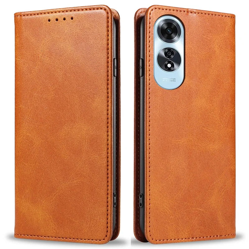 For Oppo A60 4G Case Strong Magnetic PU Leather Phone Cover Calf Texture - Khaki