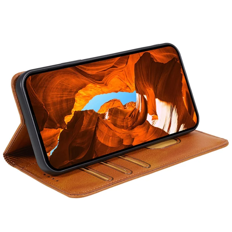 For Oppo A60 4G Case Strong Magnetic PU Leather Phone Cover Calf Texture - Khaki