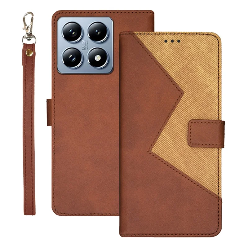IDEWEI For Xiaomi 14T Pro Case Card Slots Splicing Color Leather Phone Cover - Brown