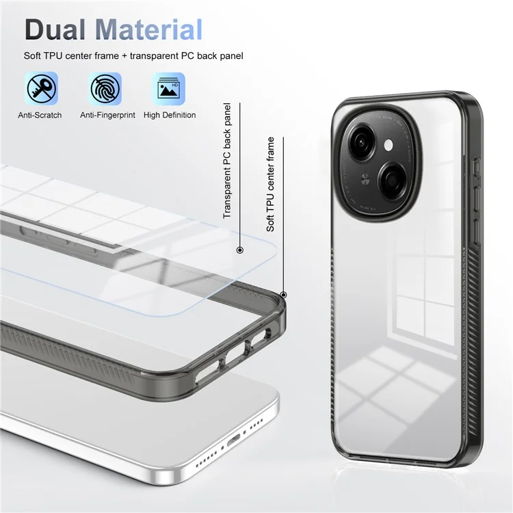 For TECNO Spark Go 2025 / Spark Go 1 / Pop 9 4G Clear Phone Case TPU+PC Anti-Slip Drop-Proof Back Cover - Black
