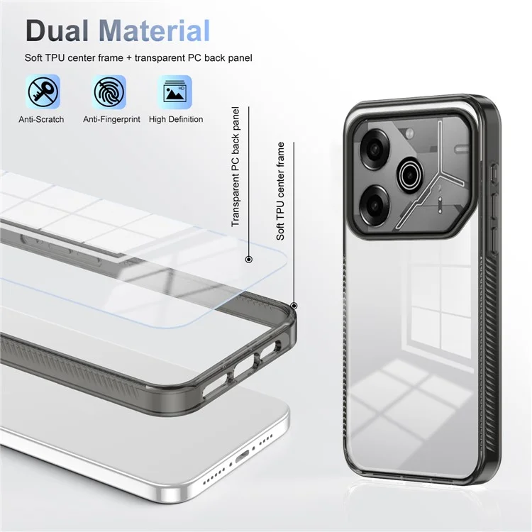Für Tecno Pova 6 Pro 5G Clear Phone Case TPU+PC Anti-rutsch-drop-soach-rückseite Zurück - Schwarz