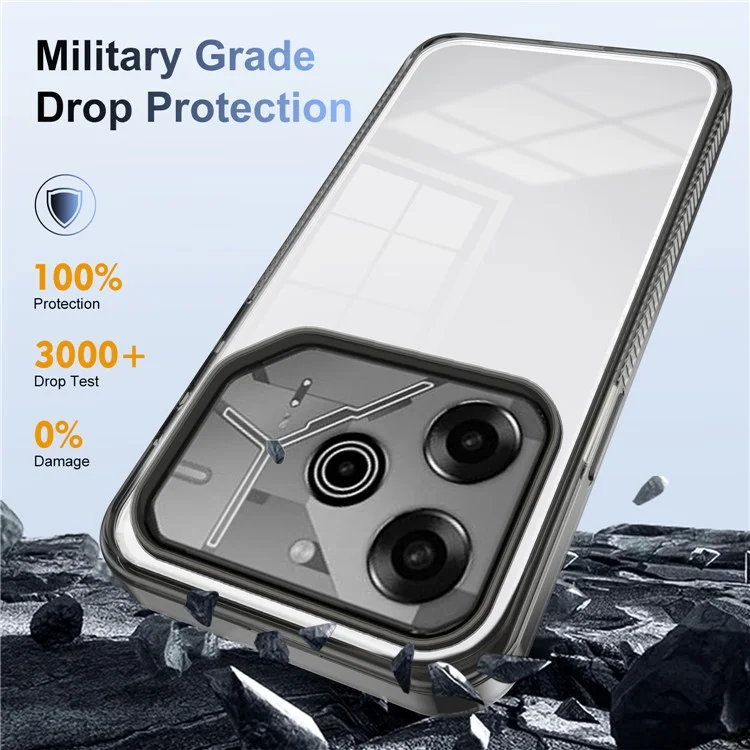 Für Tecno Pova 6 Pro 5G Clear Phone Case TPU+PC Anti-rutsch-drop-soach-rückseite Zurück - Schwarz