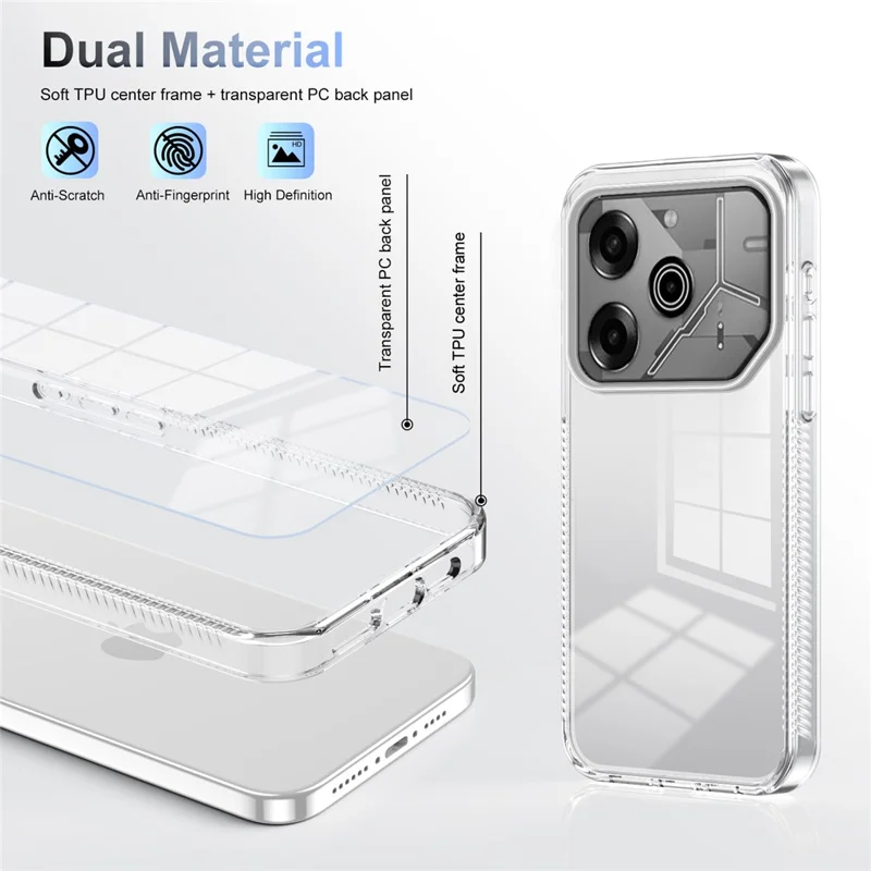For TECNO Pova 6 Pro 5G Clear Phone Case TPU+PC Anti-Slip Drop-Proof Back Cover - Transparent