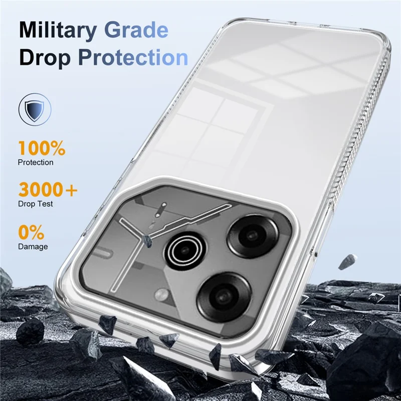 For TECNO Pova 6 Pro 5G Clear Phone Case TPU+PC Anti-Slip Drop-Proof Back Cover - Transparent
