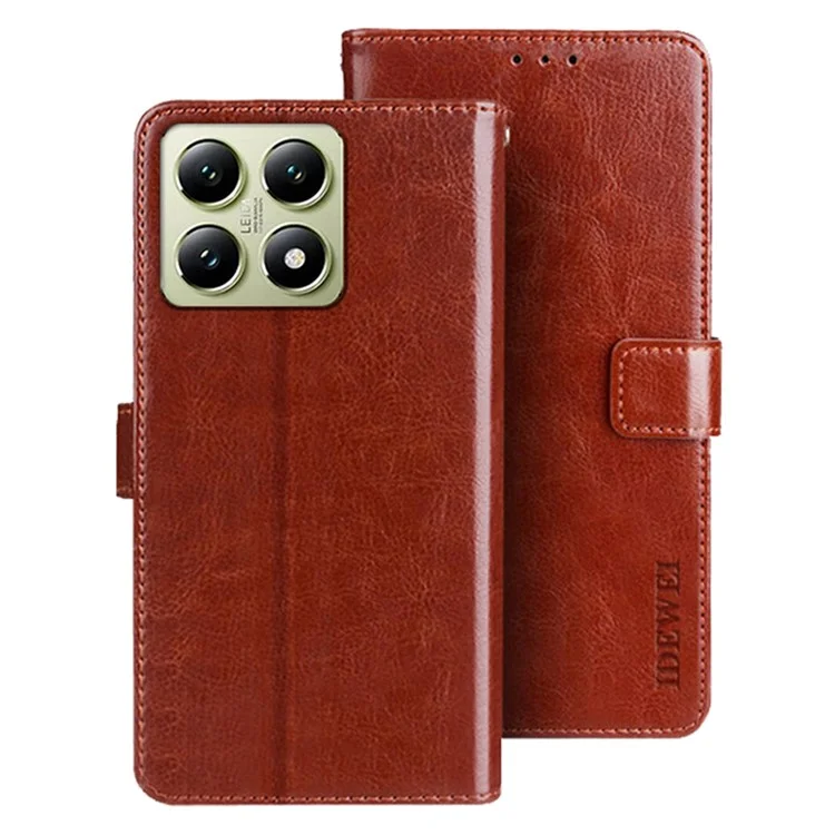 IDEWEI Para Xiaomi 14t Case Stand Crazy Horse Texture Cuero Cover - Marrón