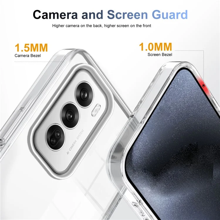 Para Oppo Reno12 5G (Global) Capa de Telefone Transparente de TPU+PC à Prova de Deslizamento e Impactos - Transparente