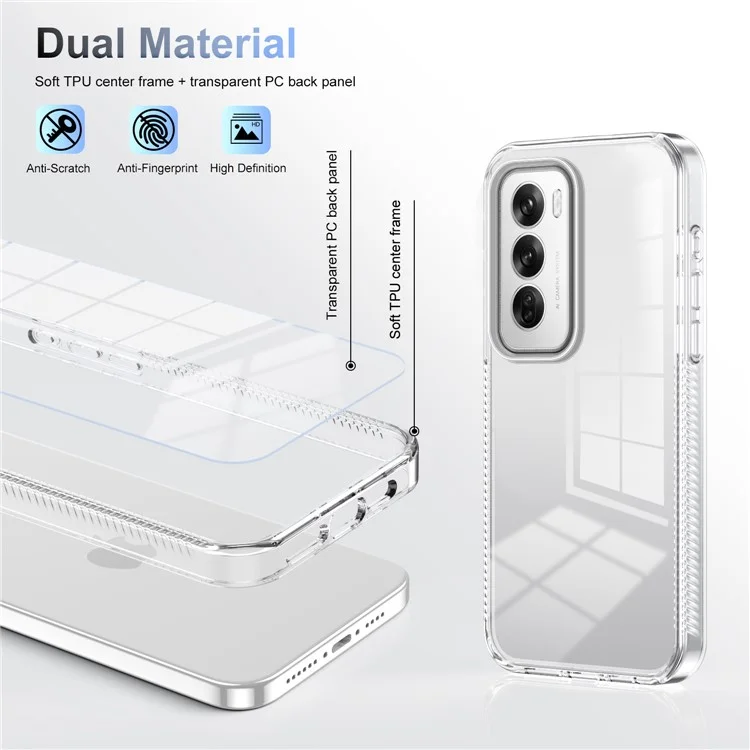 Para Oppo Reno12 5G (Global) Capa de Telefone Transparente de TPU+PC à Prova de Deslizamento e Impactos - Transparente