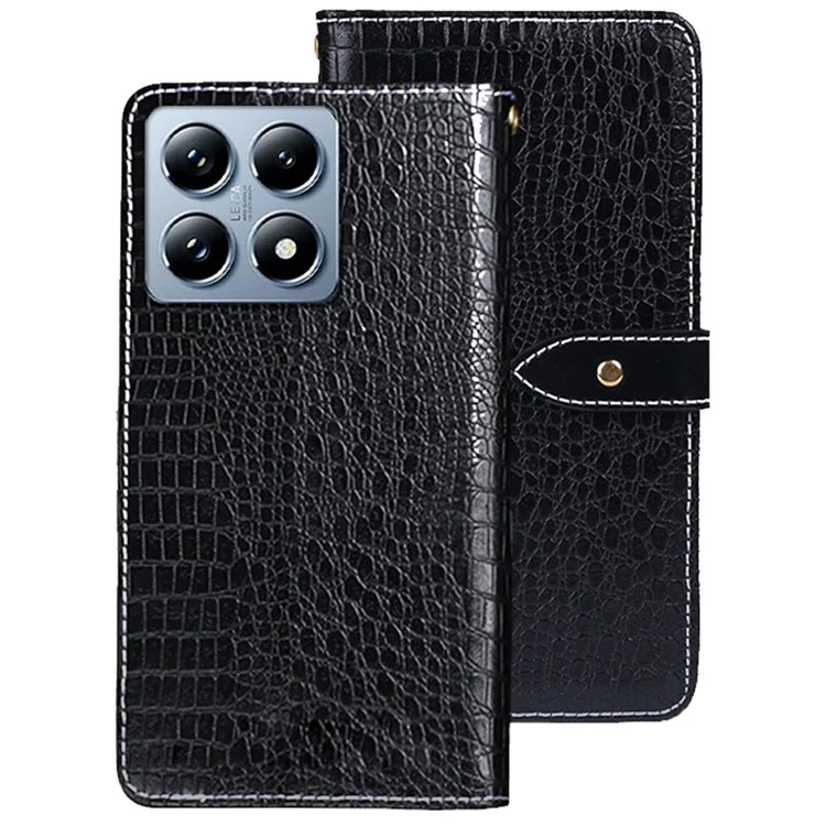 Idewei Para Xiaomi 14t Pro Case Crocodile Texture PU Cubierta de Teléfono de Cuero PU - Negro