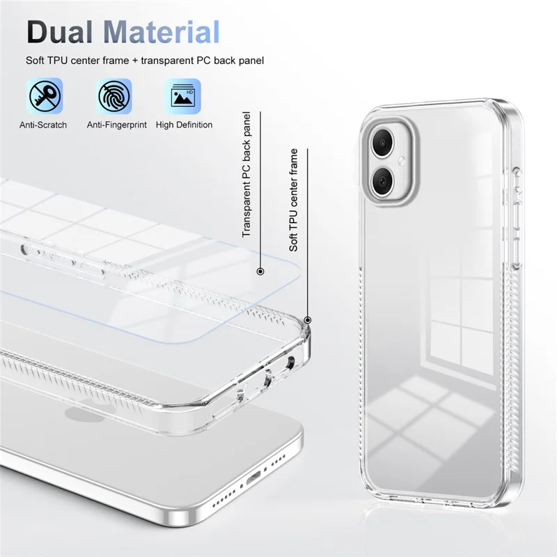 For Samsung Galaxy A06 4G Clear Phone Case TPU+PC Anti-Slip Drop-Proof Back Cover - Transparent