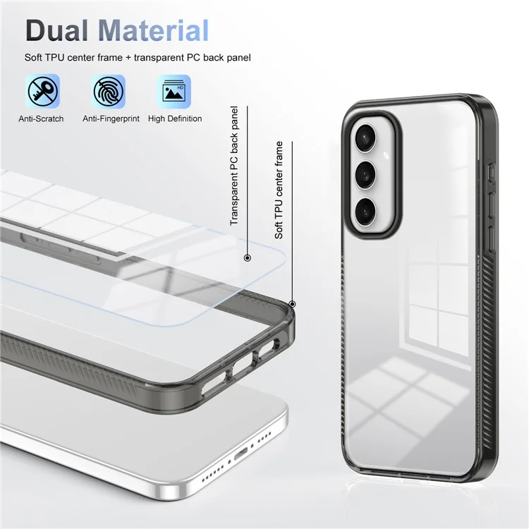 For Samsung Galaxy S24 FE Clear Phone Case TPU+PC Anti-Slip Drop-Proof Back Cover - Black