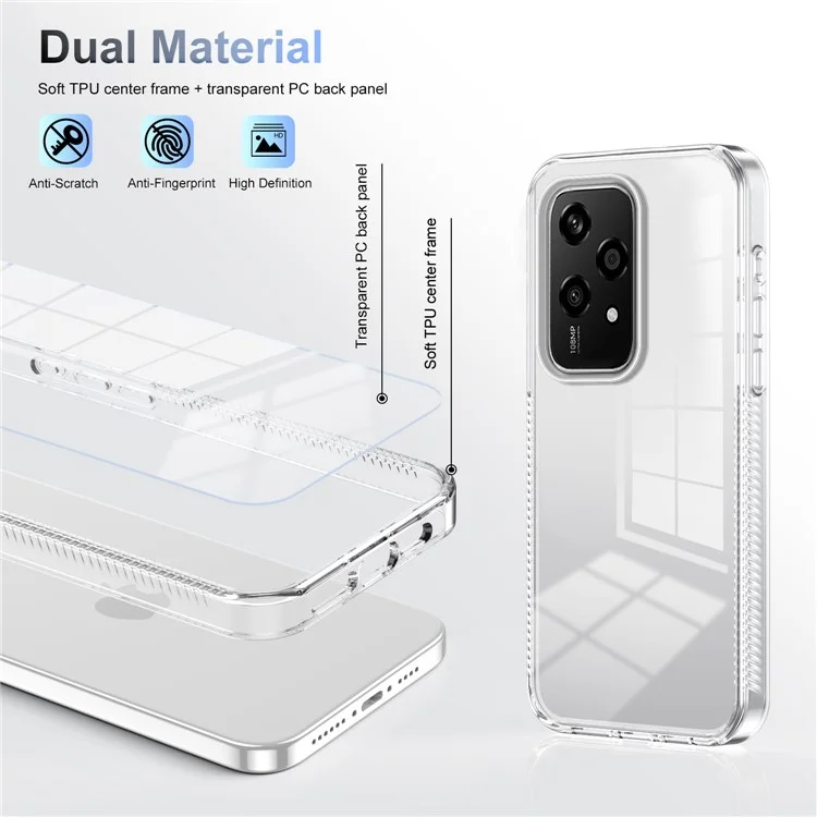 For Honor 200 Lite Clear Phone Case TPU+PC Anti-Slip Drop-Proof Back Cover - Transparente