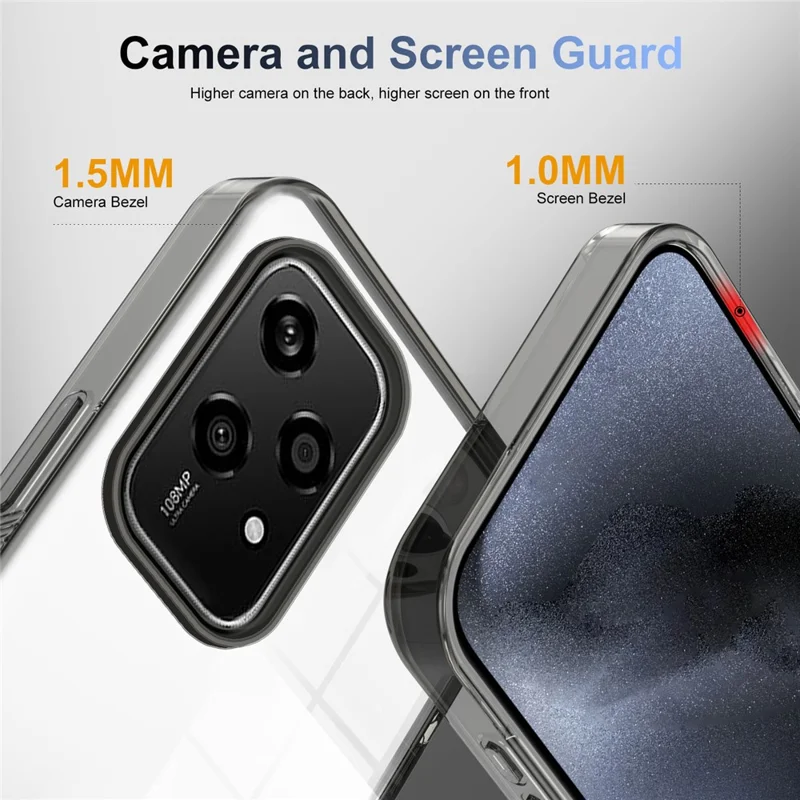 For Honor 200 Lite Clear Phone Case TPU+PC Anti-Slip Drop-Proof Back Cover - Black