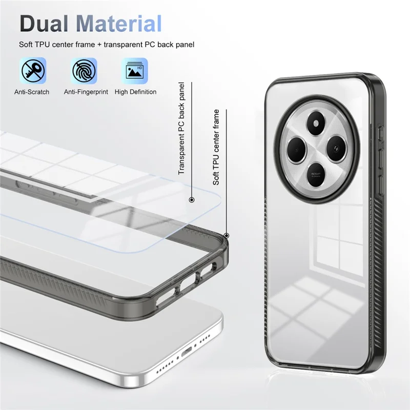 For Xiaomi Poco C75 4G / Redmi 14R 5G / 14C 4G Clear Phone Case TPU+PC Anti-Slip Drop-Proof Back Cover - Black