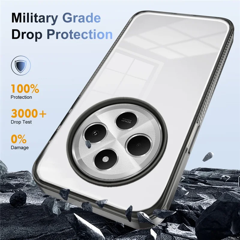 For Xiaomi Poco C75 4G / Redmi 14R 5G / 14C 4G Clear Phone Case TPU+PC Anti-Slip Drop-Proof Back Cover - Black