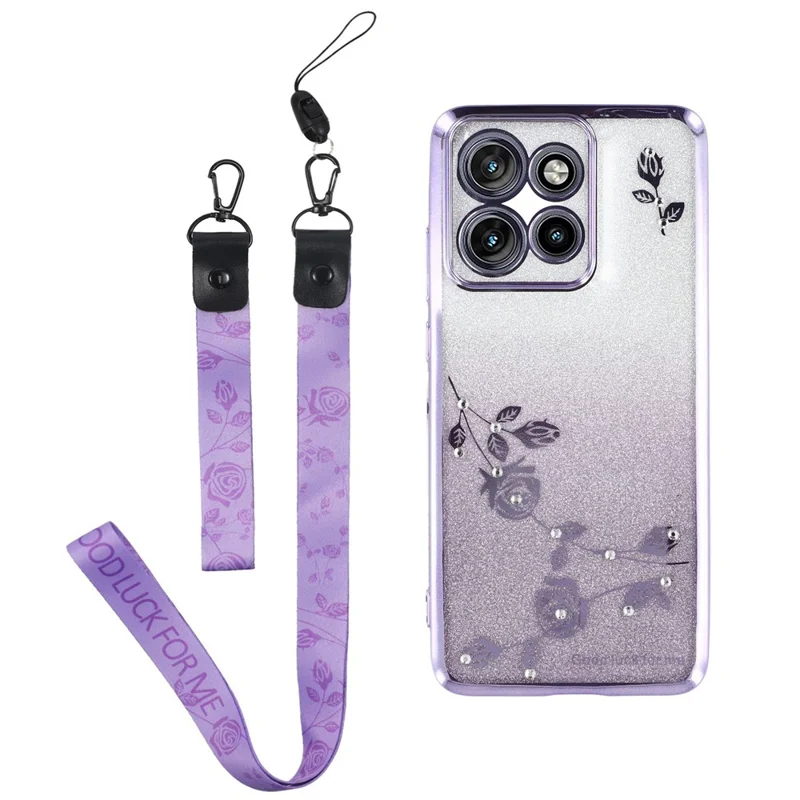 KADEM For Motorola Edge 60 Neo 5G / Edge 50 Neo 5G / Moto S50 5G / ThinkPhone 25 5G Case Flower Pattern TPU Gradient Phone Cover with Lanyards - Purple
