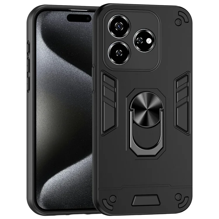For ZTE Axon 60 Lite Case PC+TPU Drop Defend Phone Cover with Ring Kickstand - Black