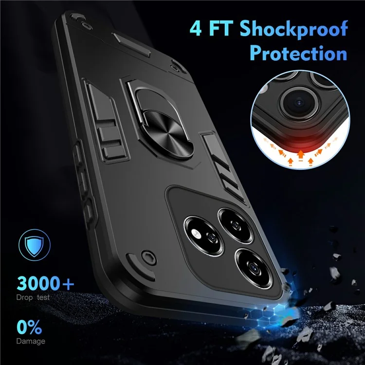 For ZTE Axon 60 Lite Case PC+TPU Drop Defend Phone Cover with Ring Kickstand - Black
