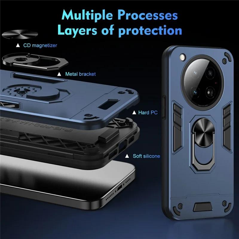 For Infinix Zero 40 4G Case PC+TPU Drop Defend Phone Cover with Ring Kickstand - Blue