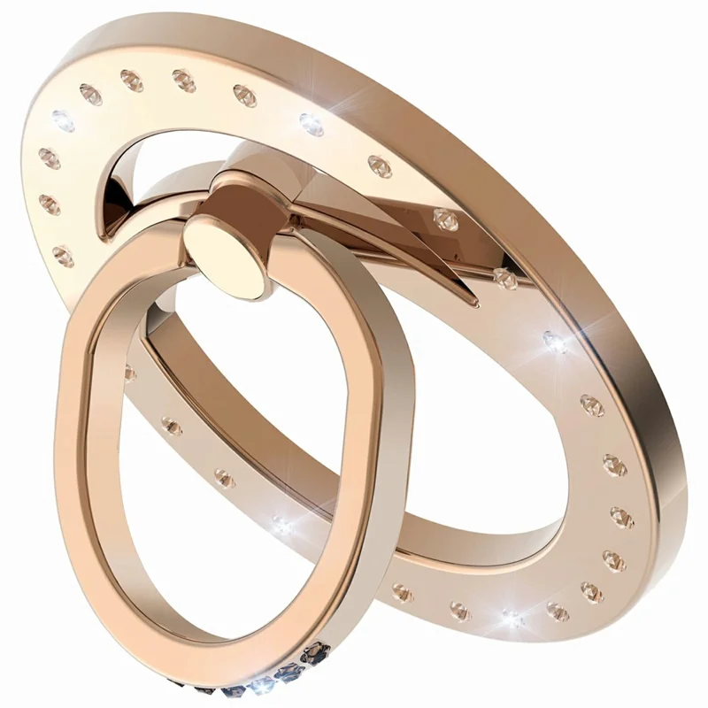 MS-02 Magnetic Phone Ring Holder 360-Degree Rotating Finger Grip Kickstand Rhinestone Decor - Gold
