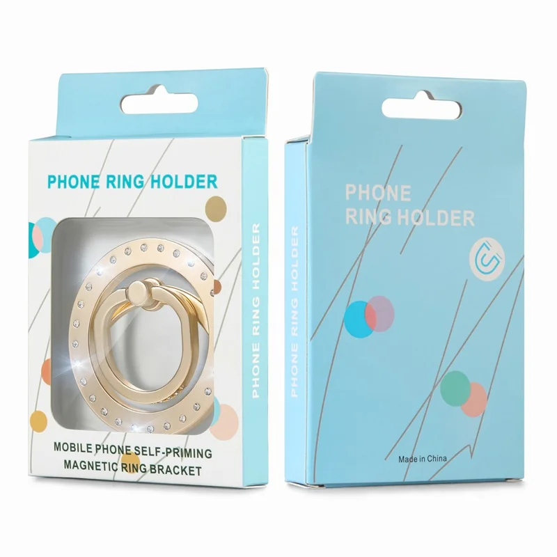 MS-02 Magnetic Phone Ring Holder 360-Degree Rotating Finger Grip Kickstand Rhinestone Decor - Gold