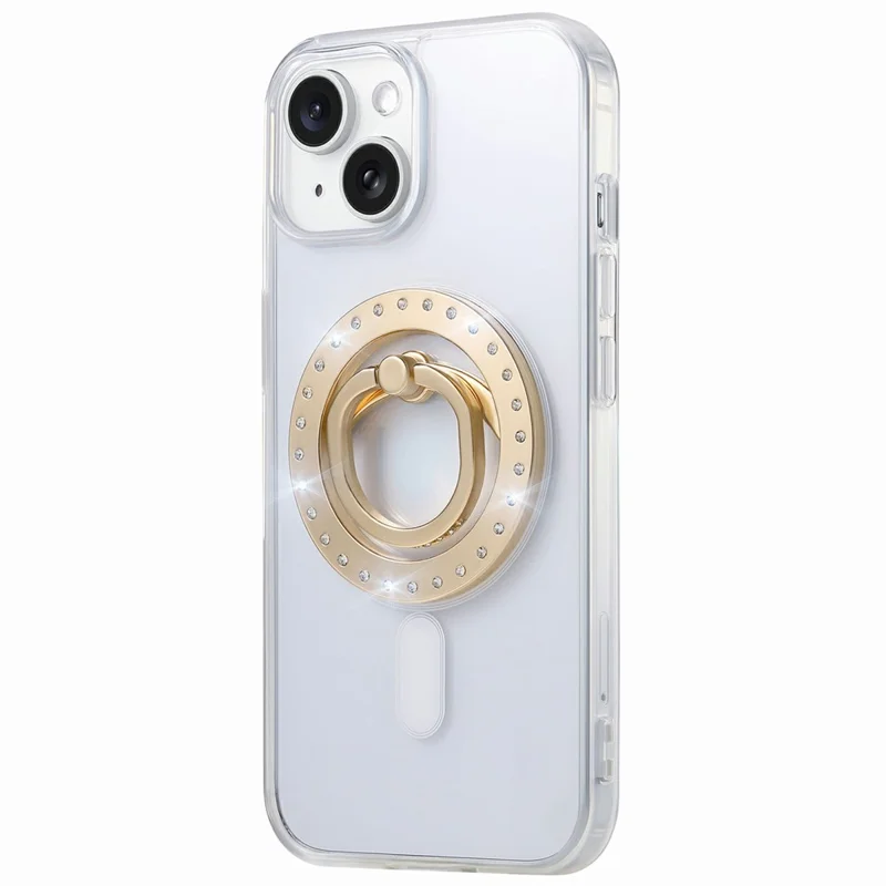 MS-02 Magnetic Phone Ring Holder 360-Degree Rotating Finger Grip Kickstand Rhinestone Decor - Gold