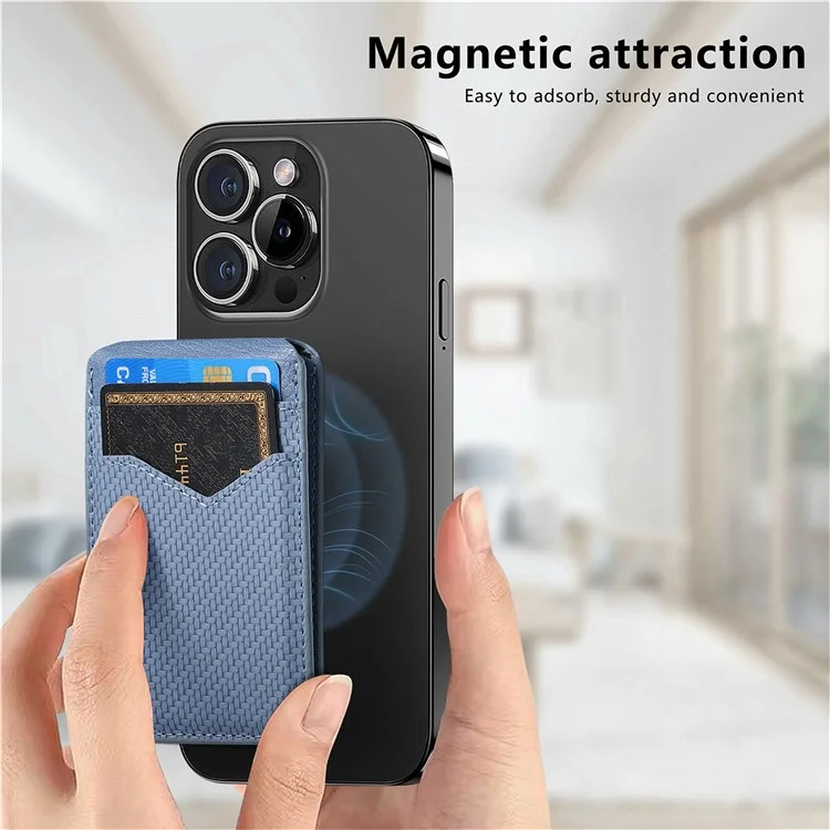 Porta Della Scheda Magnetica Compatibile Con Slot Per Schede in Pelle in Fibra di Carbonio Magsafe - Blu