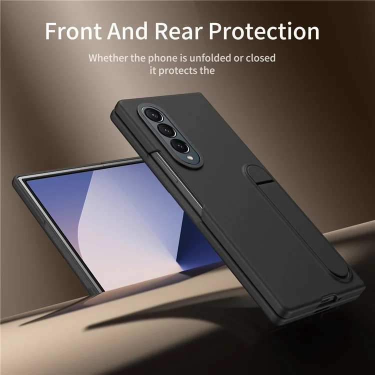 Para Samsung Galaxy Z Fold3 5G Case Kickstand PC Cover Con Anillo de Lentes de Aleación - Negro