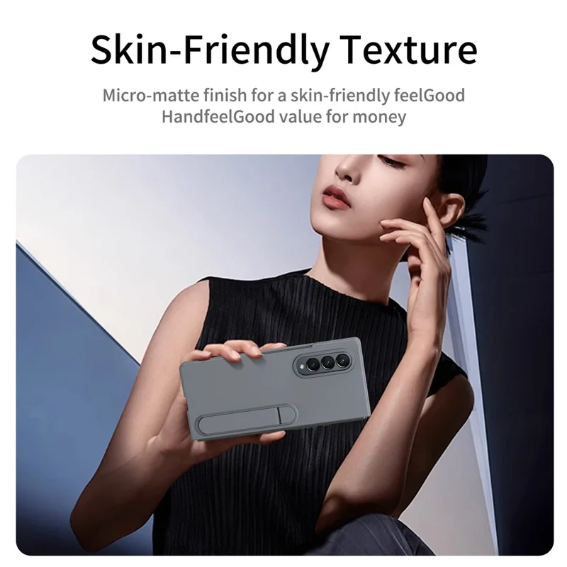 For Samsung Galaxy Z Fold3 5G Case Kickstand PC Phone Cover with Alloy Lens Ring - Grey