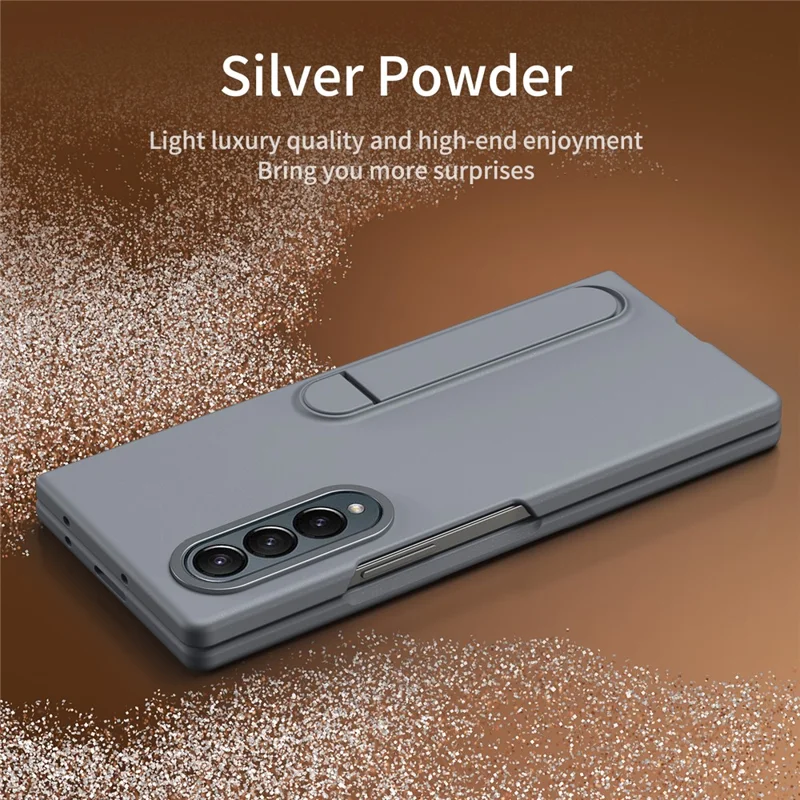 For Samsung Galaxy Z Fold3 5G Case Kickstand PC Phone Cover with Alloy Lens Ring - Grey