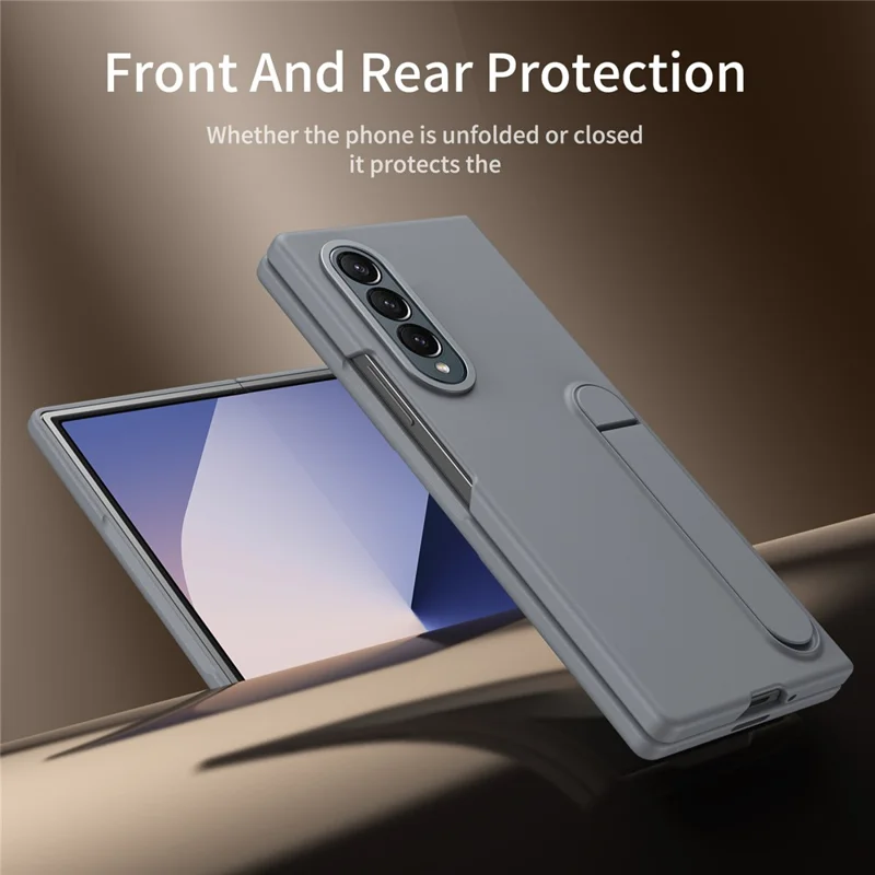 For Samsung Galaxy Z Fold3 5G Case Kickstand PC Phone Cover with Alloy Lens Ring - Grey