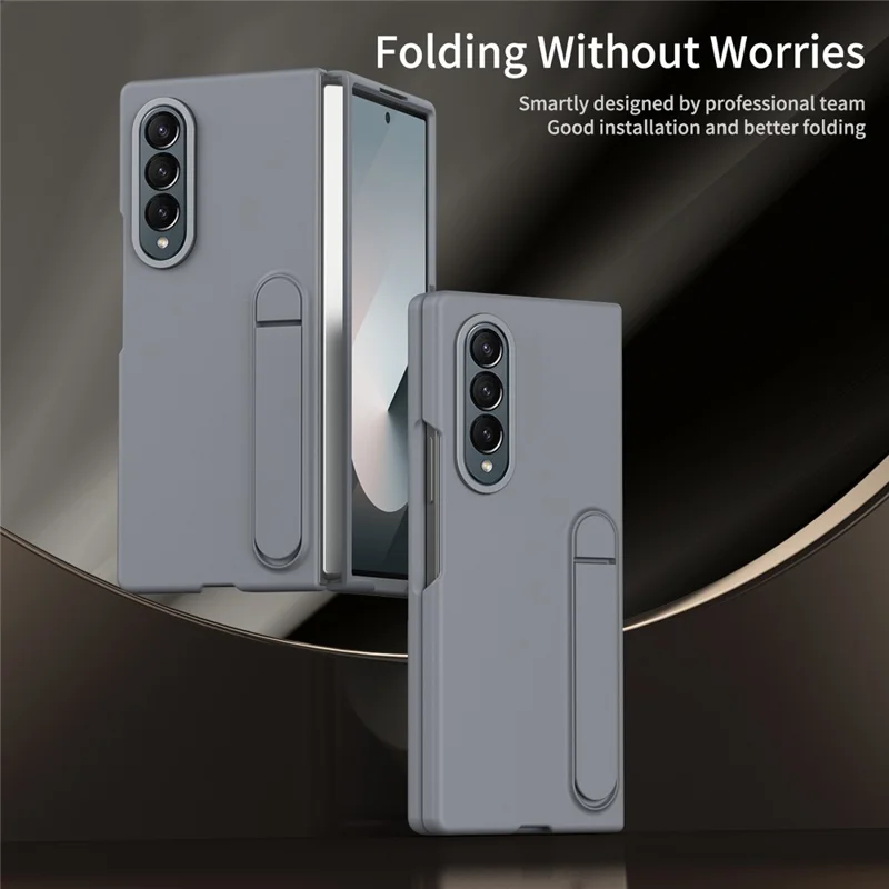 For Samsung Galaxy Z Fold3 5G Case Kickstand PC Phone Cover with Alloy Lens Ring - Grey