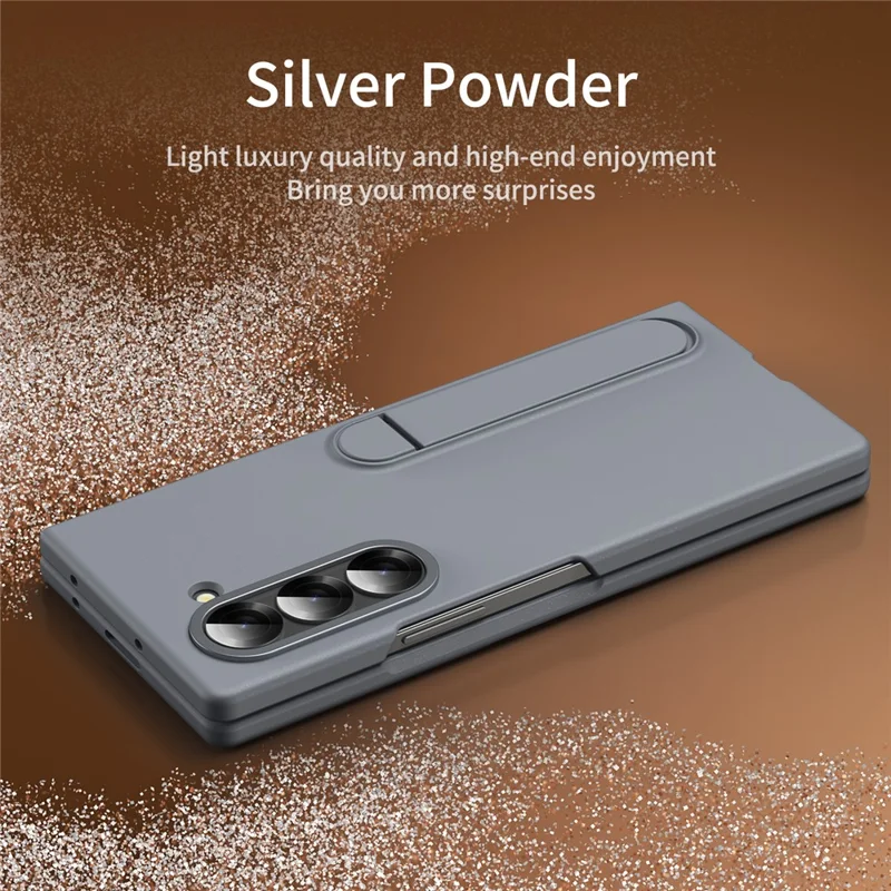 For Samsung Galaxy Z Fold5 5G Case Kickstand PC Phone Cover with Alloy Lens Ring - Grey