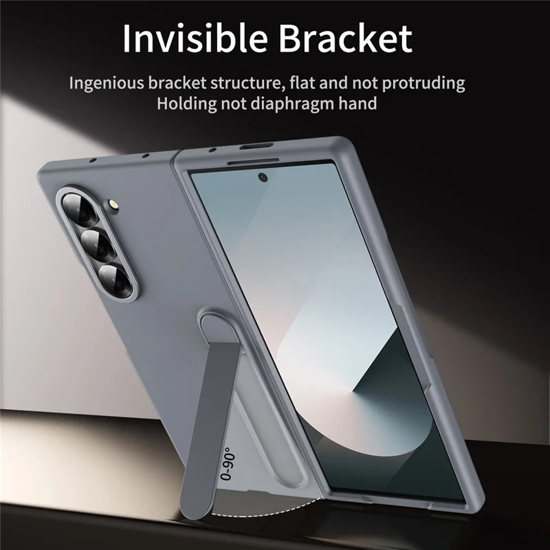 For Samsung Galaxy Z Fold5 5G Case Kickstand PC Phone Cover with Alloy Lens Ring - Grey