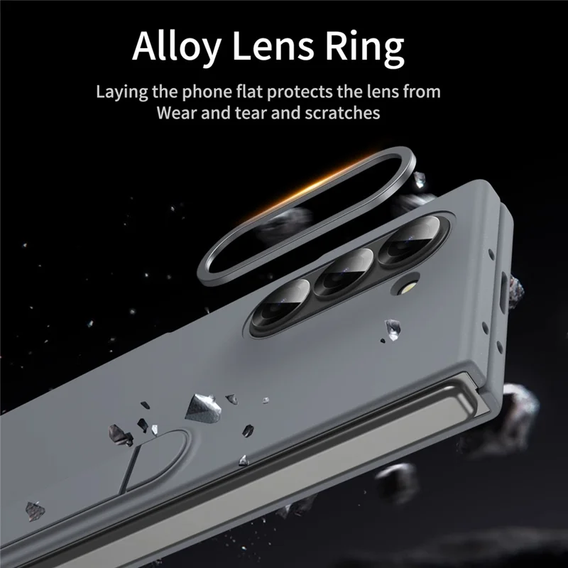 For Samsung Galaxy Z Fold5 5G Case Kickstand PC Phone Cover with Alloy Lens Ring - Grey