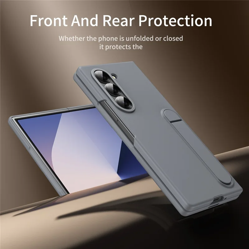 For Samsung Galaxy Z Fold5 5G Case Kickstand PC Phone Cover with Alloy Lens Ring - Grey