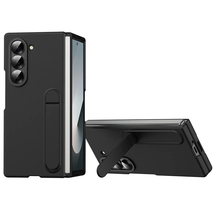 Para Samsung Galaxy Z Fold6 5G Case Tickstand PC Cover Con Anillo de Lentes de Aleación - Negro