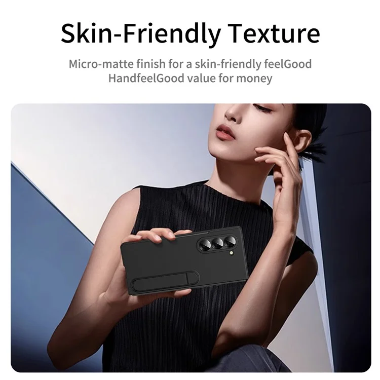 Para Samsung Galaxy Z Fold6 5G Case Tickstand PC Cover Con Anillo de Lentes de Aleación - Negro