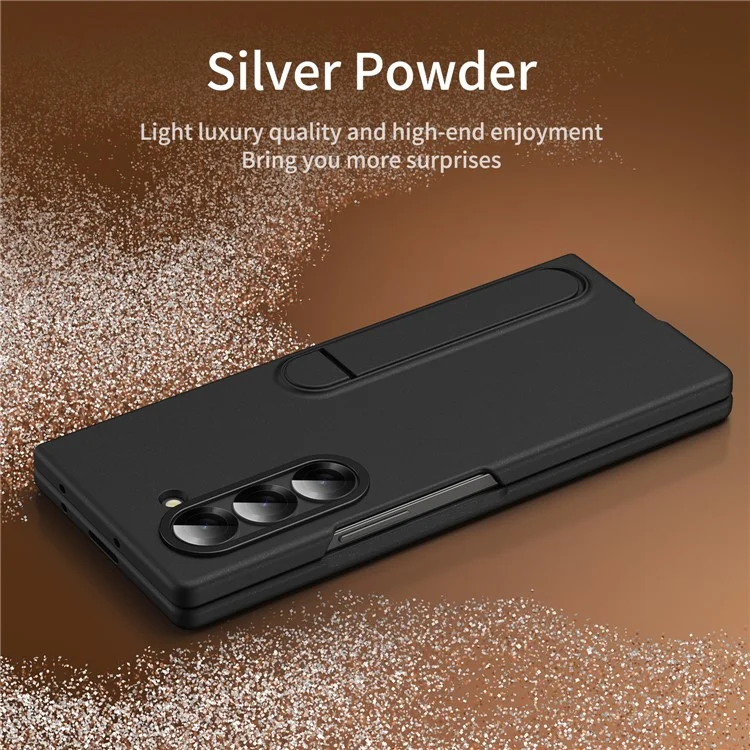 Para Samsung Galaxy Z Fold6 5G Case Tickstand PC Cover Con Anillo de Lentes de Aleación - Negro