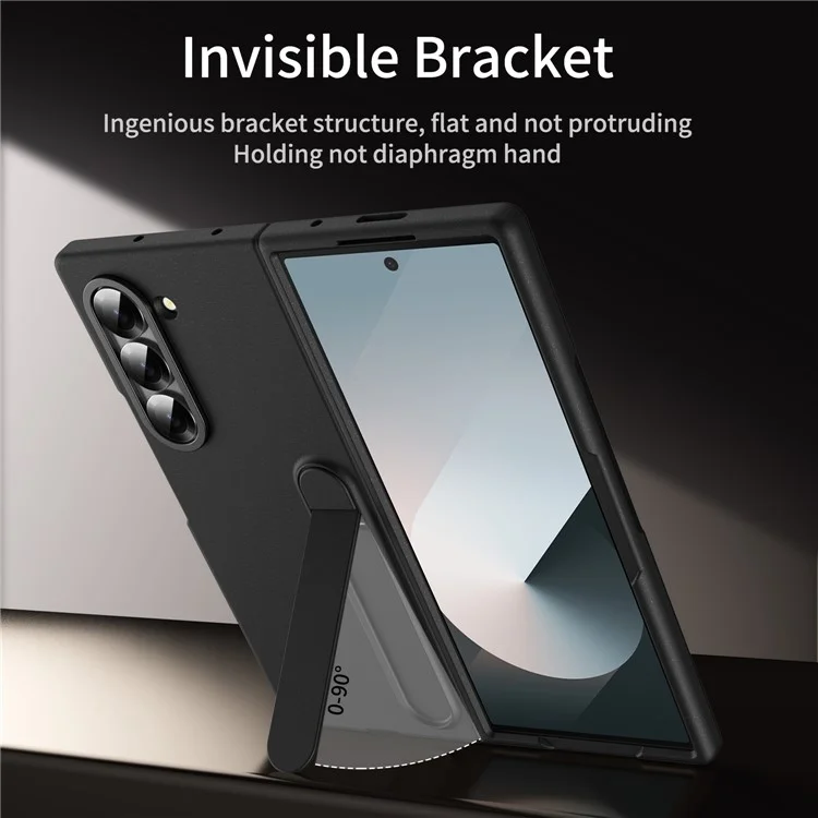 Para Samsung Galaxy Z Fold6 5G Case Tickstand PC Cover Con Anillo de Lentes de Aleación - Negro