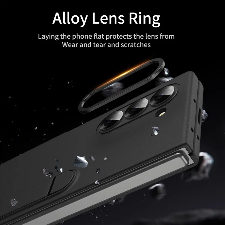 Para Samsung Galaxy Z Fold6 5G Case Tickstand PC Cover Con Anillo de Lentes de Aleación - Negro