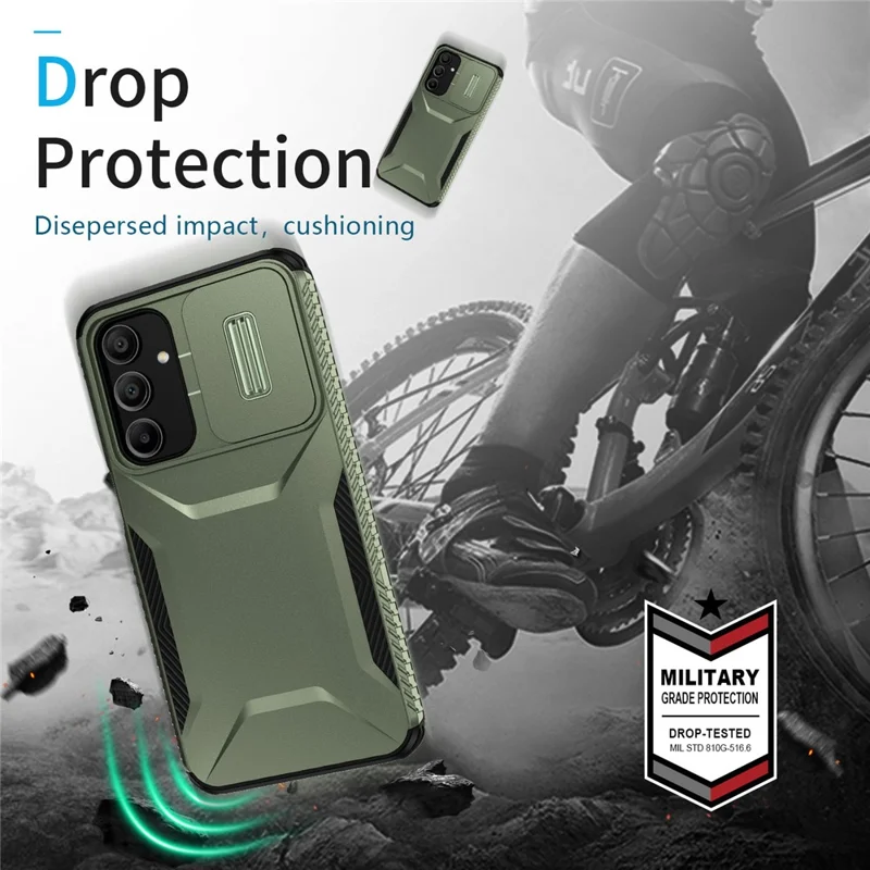 For Samsung Galaxy A16 5G / A16 4G Case Camshield TPU+PC Phone Cover Non-Slip Side Edge - Green
