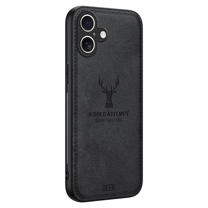 Per Iphone 16 Plus Case Deer Pattern Texture Texture PU Coperchio Pelle Ibrid - Nero