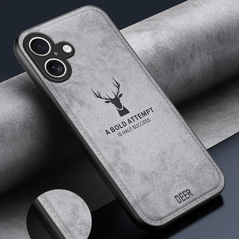 Per Iphone 16 Plus Case Deer Pattern Texture Texture PU Coperchio Pelle Ibrid - Nero