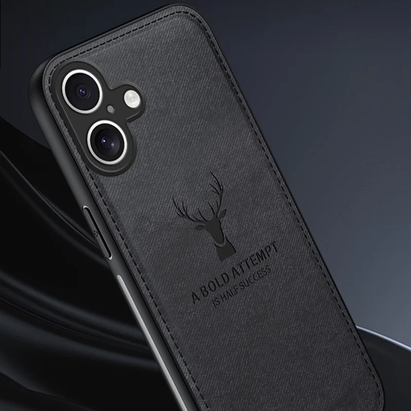 Per Iphone 16 Plus Case Deer Pattern Texture Texture PU Coperchio Pelle Ibrid - Nero