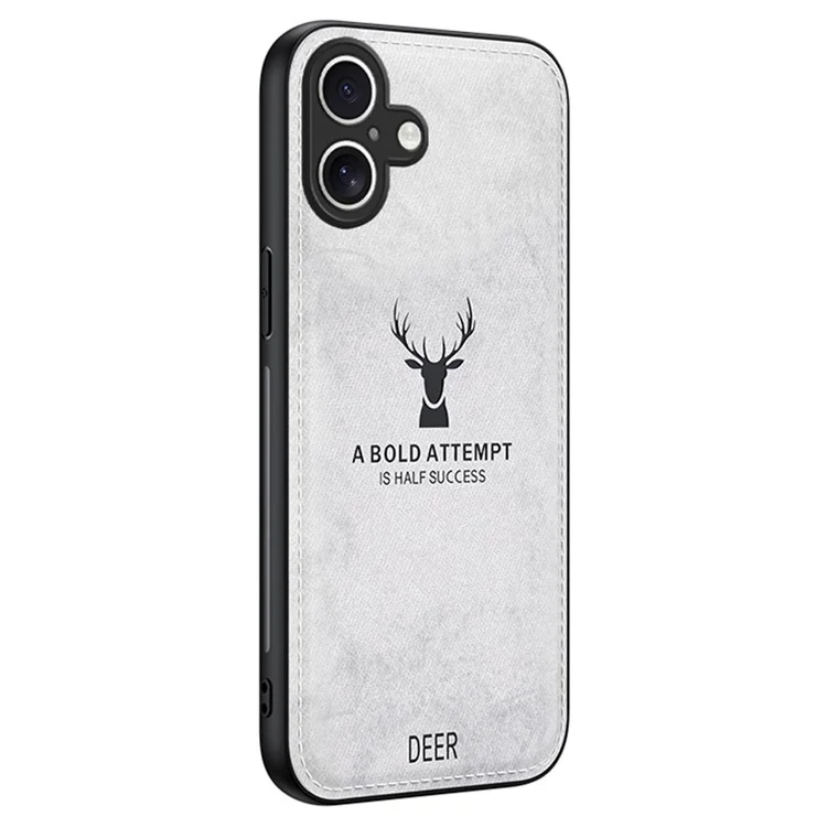 Pour Iphone 16 Case de Cerf Texture en Tissu PU le Cuir Hybride Hybrid Téléphone - Gris
