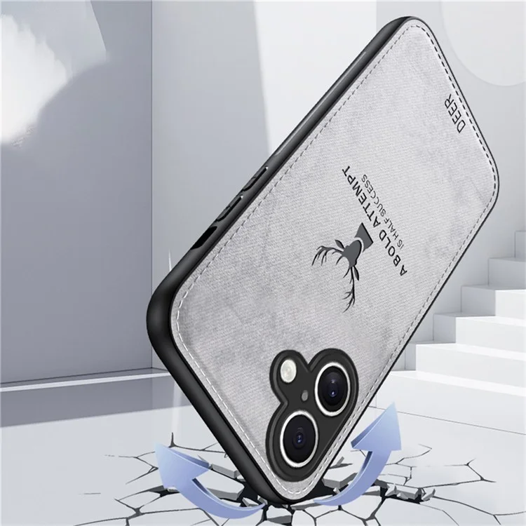 Pour Iphone 16 Case de Cerf Texture en Tissu PU le Cuir Hybride Hybrid Téléphone - Gris