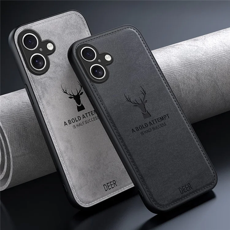 Pour Iphone 16 Case de Cerf Texture en Tissu PU le Cuir Hybride Hybrid Téléphone - Gris