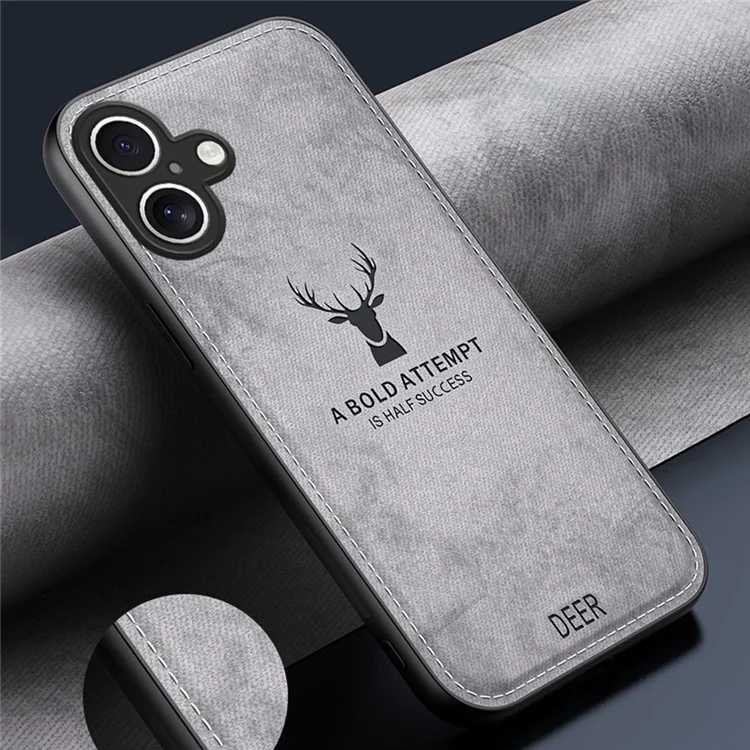 Pour Iphone 16 Case de Cerf Texture en Tissu PU le Cuir Hybride Hybrid Téléphone - Gris