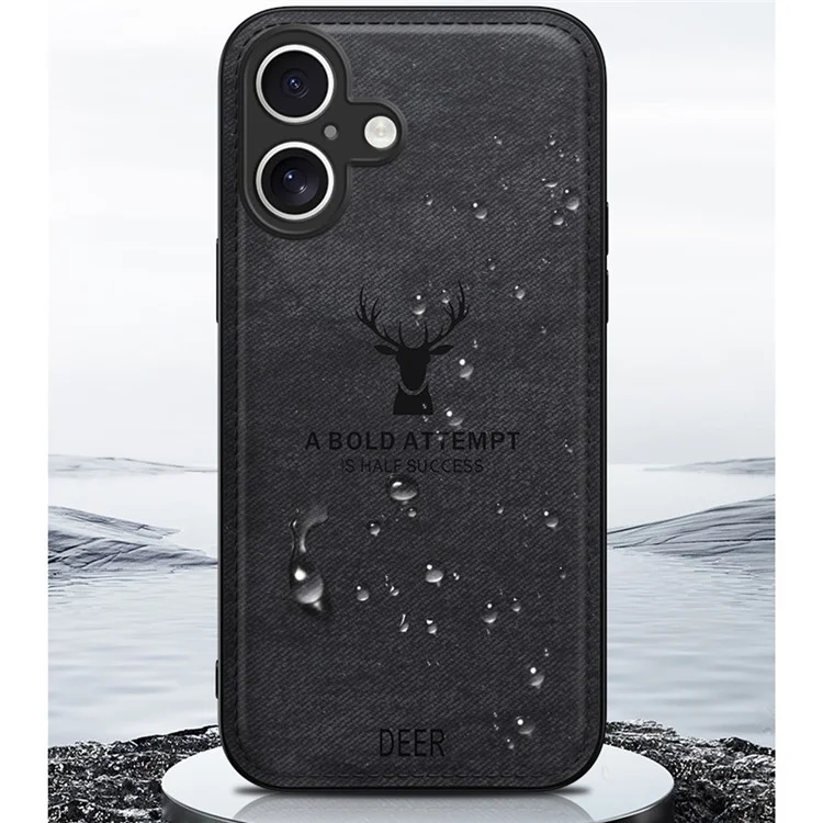 Pour Iphone 16 Case de Cerf Texture en Tissu PU le Cuir Hybride Hybrid Téléphone - Gris