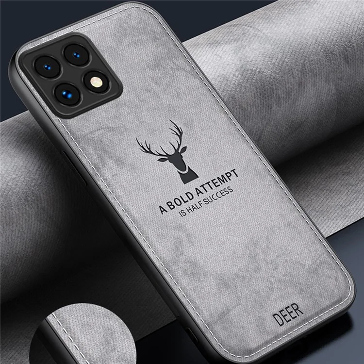 Para Xiaomi 14t Pro Case Patrón de Ciervos Textura de Tela PU Cuero de Cuero Portada - Gris